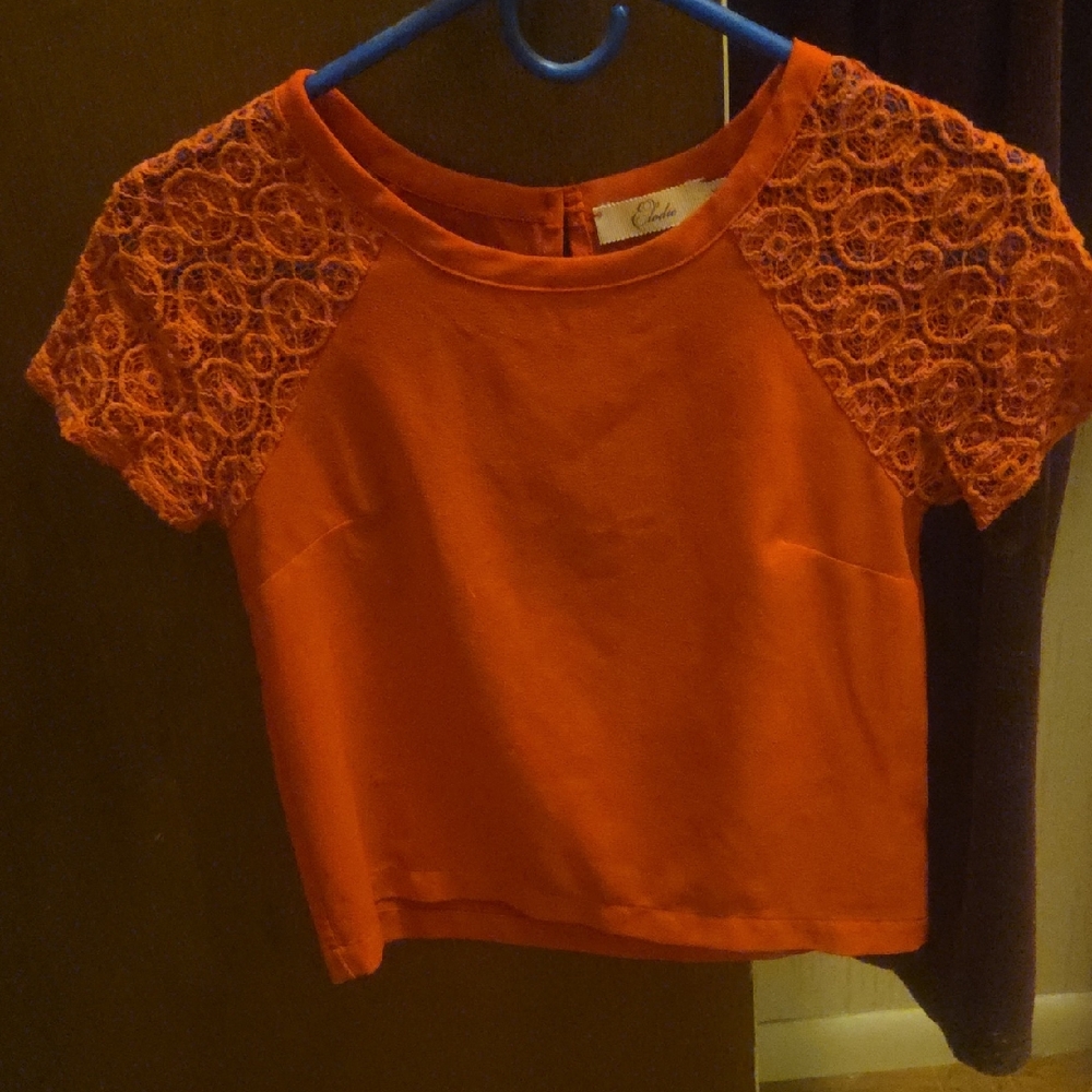 Elodie Orange Crochet Sleeve Crop Top